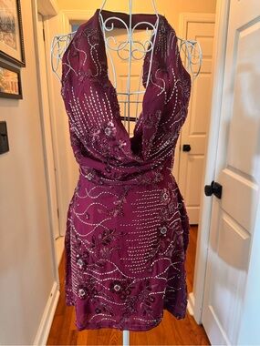 Amelia Beaded Halter Mini Dress